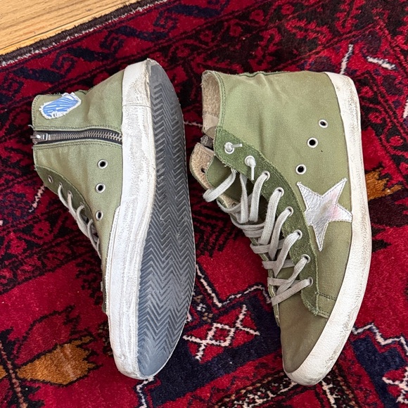 Golden Goose Green High-Top Sneakers with Silver Star Pre-Loved Condition - Picture 5 of 14